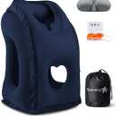 Sunany Travel Pillow, Inflatable Neck Pillow Used for Airplanes/Cars/Buses/Trains/Office Napping with Eye Mask/Earplugs (Blue) (Medium)