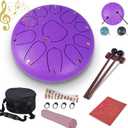 Steel Tongue Drum - 10 Inches 11 Notes Rain Drum - Metal Hand Pan Drum for Adults/Kids with Music Book, Handpan Mallets and Carry Bag, C Major Musical Instruments(Lavender Purple)
