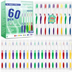Comdian 60 Pcs Toothbrush Bulk Disposable, Travel Toothbrushes Pack, Soft Bristle Individually Wrapped and Good Cleaning for Kids, Adult and The Elderly. Suitable for Hotel, Travel, Home, Donated