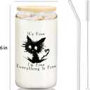It's Fine I'm Fine Glass Cup Funny Sarcastic Cat Glass Coffee Cup With Lids And Straws 14oz,Cat Lover Gifts