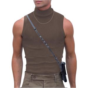 RoseSeek Men's Mock Turtleneck Tank Tops Ribbed Knit Slim Fit Sleeveless Shirts Casual Basic Tee Shirts (Brown, L)