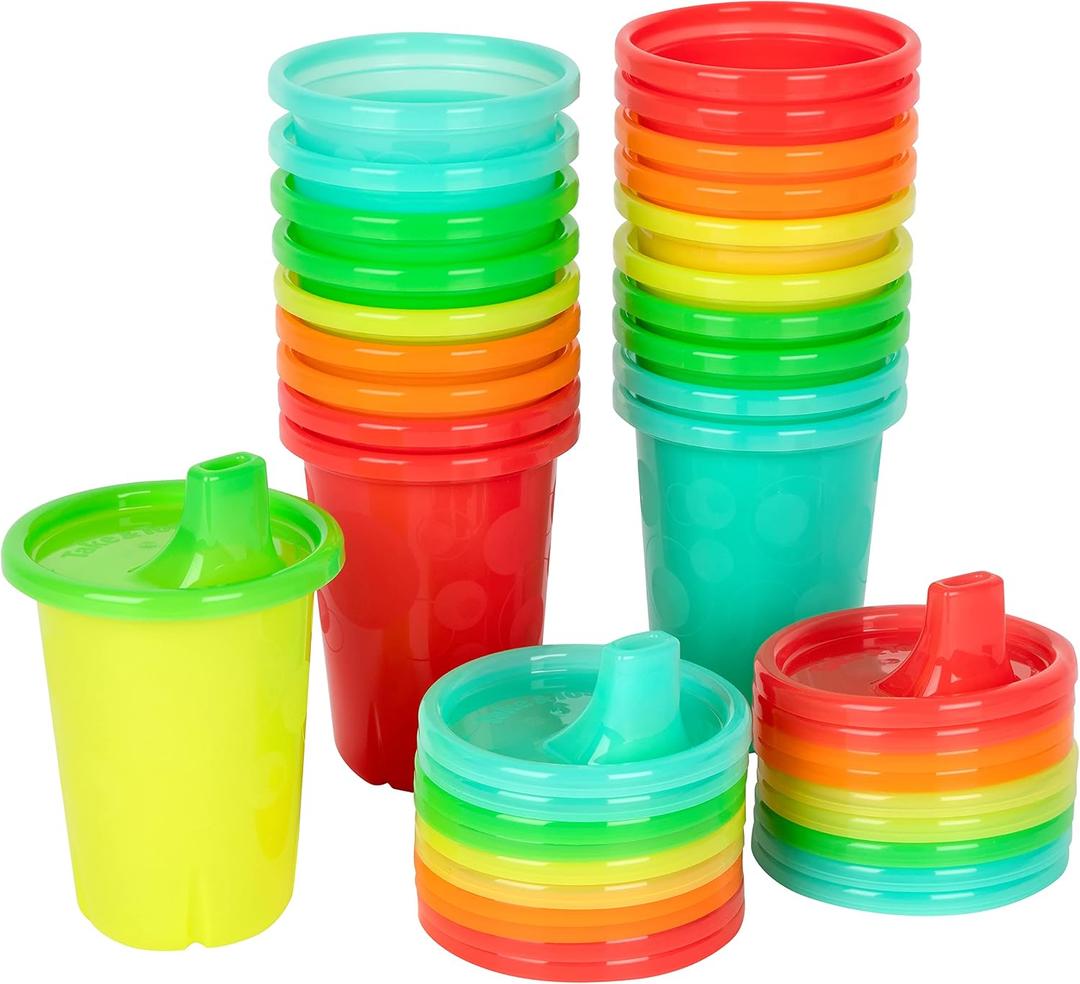 The First Years Take & Toss Spill Proof Sippy Cups - Rainbow Party Pack - Reusable Toddler Cups - Kids Cups and Snap On Lids for Ages 9 Months and Up - 20 Count, 10 Ounces