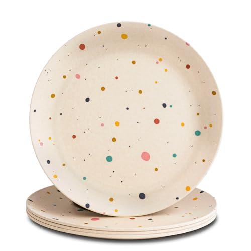 Nook Theory 4 Pack Reusable Bamboo Plates - Non-Toxic Toddler and Kids Plate, Dishwasher Safe, Not Microwavable Dinnerware (Pop 10")