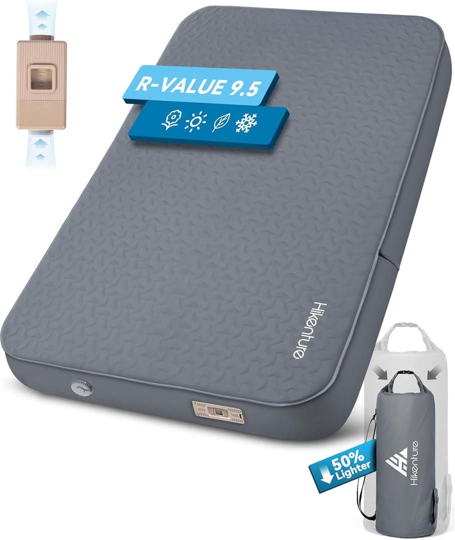 Hikenture 4" Thick Self Inflating Sleeping Pad, Foam & Air Camping Mattress, 9.5 R-Value Insulated Sleeping Mat, Portable All Season Camping Pad for Tent, Car, Cot, Truck (Full (80"53"))