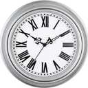 Plumeet Extra Large Retro Wall Clock, 16'' Non Ticking Classic Silent Vintage Wall Clocks Decorative Kitchen Living Room Bedroom, Roman Numerals, Battery Operated, Silver