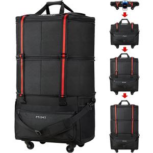 mixi Travel Bag with Wheels Expandable Foldable Luggage Bag Collapsible Rolling Travel Bag Duffel Bag with Handle Large Capacity Suitcase, Black, Expandable
