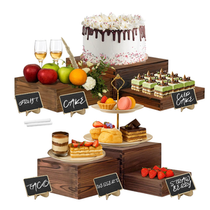 6-Pack Wood Risers Display Stands, Multi-Height Food Risers for Buffet Table, Rustic Wooden Cake & Cupcake Stands for Party, Birthday, Wedding, Halloween Decor