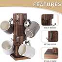 Coffee Mug Holder Tree, Rustic Solid Wood Mug Tree Stand with 8 Hooks, Farmhouse Coffee Cup Holder for Counter, Mug Hanger for Kitchen Organizer, Brown