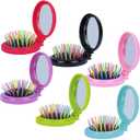 Happy Trees 6 PCS Round Travel Hair Brush with Mirror Folding Pocket Hair Brush Mini Hair Comb with Makeup Mirror for Travel (Set of 6) (Dark Colours)