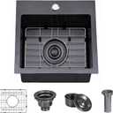 Friho 15x15 Inch Drop In Black Bar Sink, 16 Guage Stainless Steel Topmount Outdoor RV Small Kitchen Sink, 15 Inch Wet Prep Single Bowl Utility Bar Sink With Dish Grid & Drain