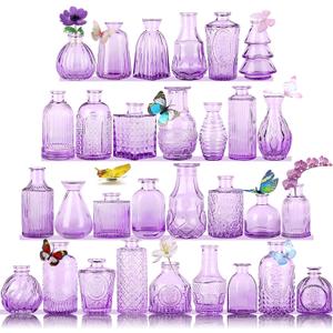 Glass Bud Vases in Bulk Set of 30 Pcs,Small Glass Vases for Flowers as Wedding Centerpieces for Tables,Clear Flower Vases Suitble for Wedding Decorations,Home Decor (Light Purple, 30 pcs)