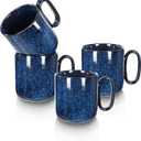 vicrays Ceramic Coffee Mug Set - 18 Ounce Large Stoneware Mug for Men Women - Unique Glazed Porcelain Mugs with Handle for Coffee Latte Tea Milk Cocoa - Set of 4 (Blue)