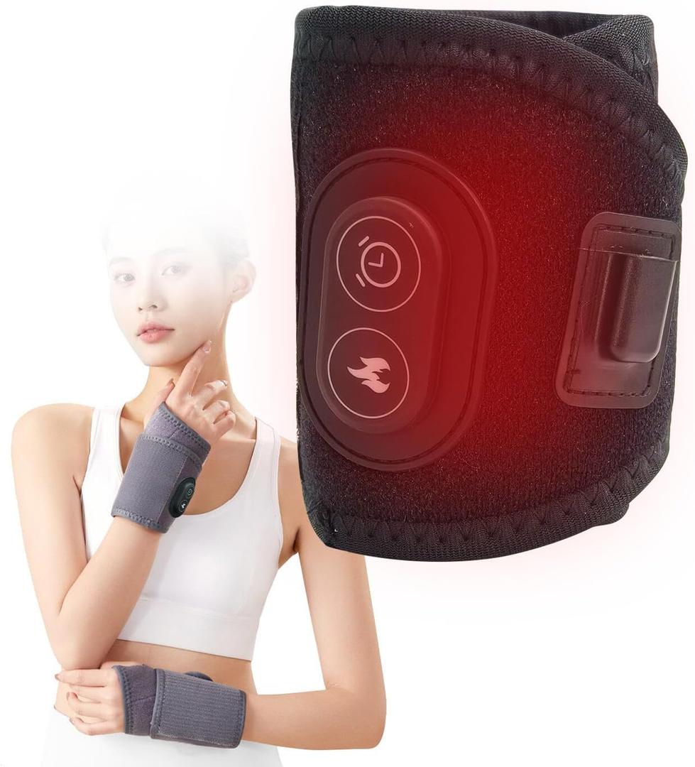 Electric Heated Wrist Brace | Left/Right Hand Compatible | for Sprains, Ligament Injuries, Sports, Parenting & Housework | Timer Function | USB Heating | Machine Washable