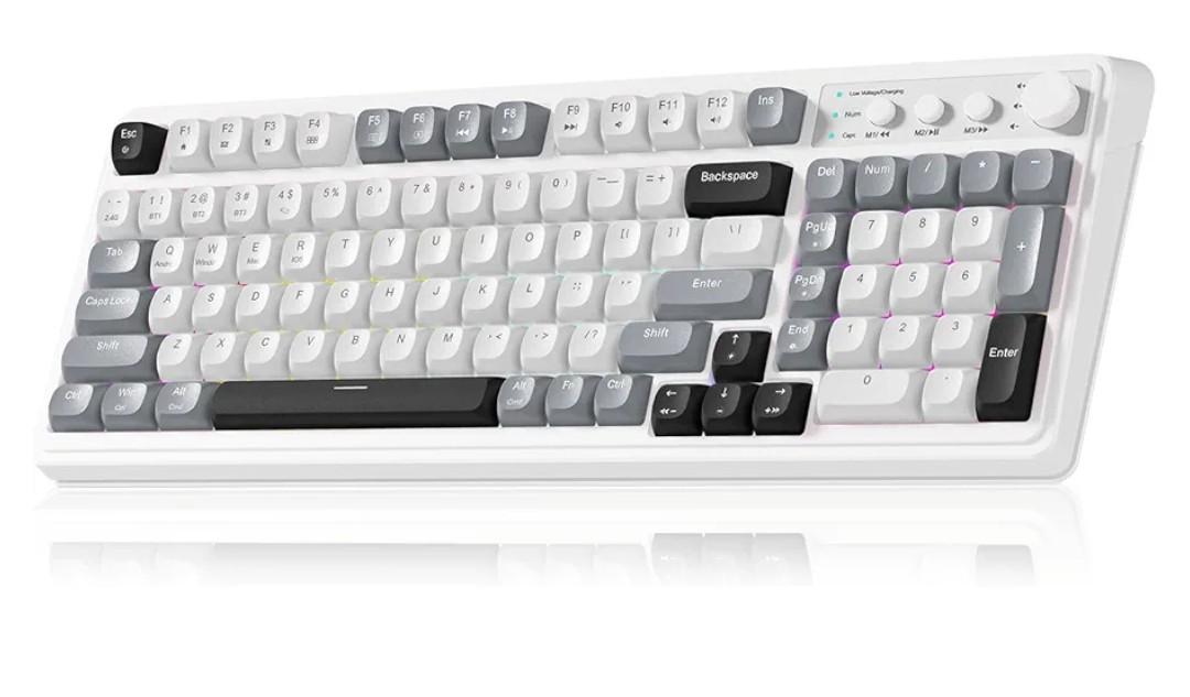 AULA 99 Wireless Keyboard, Custom Computer Keyboard, Tri-Mode Bluetooth 5.0/2.4GHz/USB-C Cute Creamy Gaming Keyboards with Number Pad, RGB Backlit Media Knob Programmable Keybaord for PC Gamer - Grey
