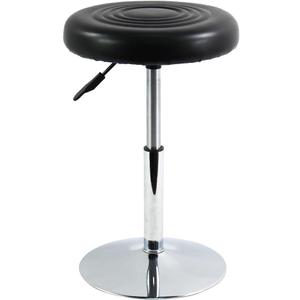 FURWOO Short Round PU Leather Chair - Height Adjustable Counter Stool With Step - Office and Vanity Seat - Small Black