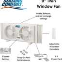 Seasons Comfort Twin Window Fan, Reversible Airflow Control, 9 Inch, 2 Speeds, Expandable, Exhaust, Dual Fan - Ideal for Home, Kitchen, Bedroom & Office