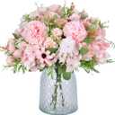 Nubry 3pcs Artificial Flowers Bouquet Fake Peony Silk Hydrangea Wildflowers Arrangements with Stems for Wedding Home Centerpieces Decor (Light Pink)
