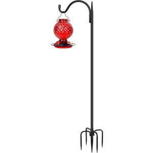 Gtongoko 63 Inch Shepherds Hooks for Outdoor with 5 Prongs Base, Adjustable Bird Feeder Pole Garden Hooks for Hanging Lanterns, Plants Baskets, Hummingbird Feeders, 1 Pack