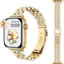 HANDODO Stainless Steel Band for Women Apple Watch Series 10 9 8 7 6 5 4 3 2 1 SE SE2 Ultra 2, Luxury Replacement Metal Strap Bracelet Wristband for  iWatch (38/40/41/42mm(series 10), 1-Gold-bead)