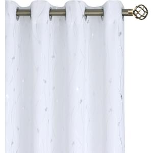 BGment White Curtains 84 Inch Length 2 Panels Set Grommet Thermal Insulated Room Darkening Window Curtains with Wave Line and Dots Printed for Bedroom, 52 x 84 Inch, Pure White