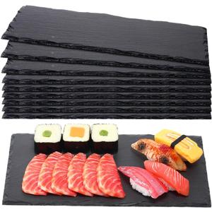 Zopeal 10 Pcs 11.8" X 5.9" Black Slate Charcuterie Boards Charcuterie Stone Plates with Natural Edge Slate Cheese Tray Serving Stone Board for Kitchen Dining Party Meat Fruits Display Chalkboard