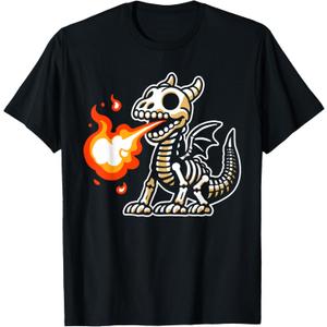 Retro Spooky Dragon Skeleton X-Ray Boys Kids T-Shirt S