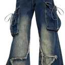 Star Jeans for Women Girls Baggy Cute Patchwork Denim Pants Y2k High Waisted Jeans Grunge Aesthetic Clothes (Medium, Blue3)