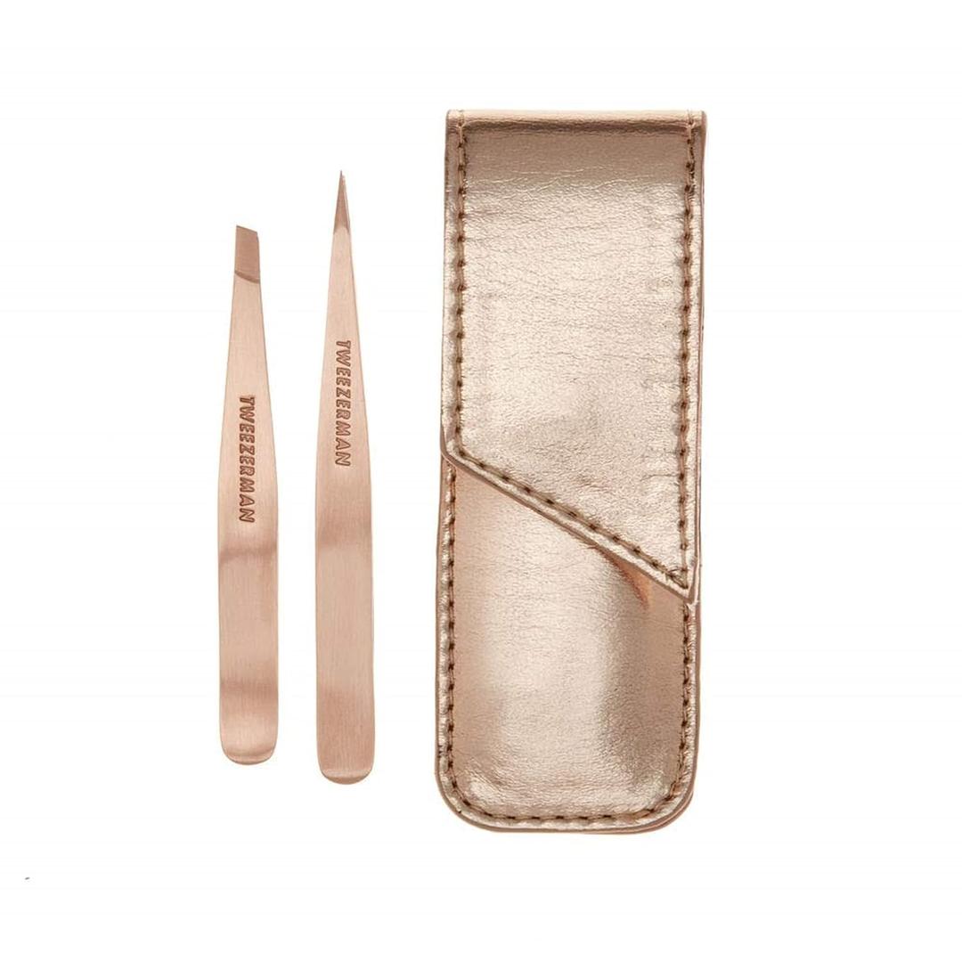 Tweezerman Rose Gold Petite Point and Slant Set with Travel Case