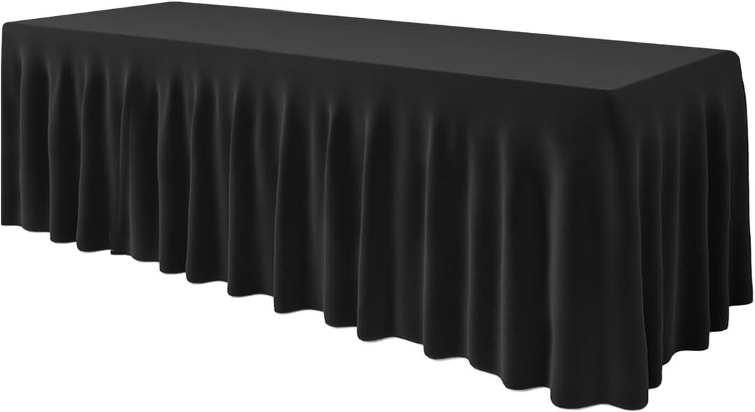 EMART Black Rectangle Table Skirt for 8ft, Spandex Tablecloth Cover for Banquet Wedding Birthday Party (96" x 30" (Rectangular))