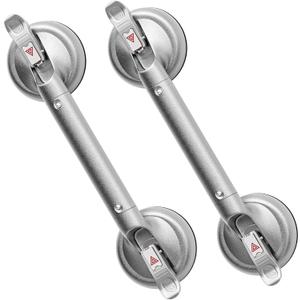 SPECILITE 17 Inch Grab Bars for Bathtubs and Showers 2 Pack Seniors Handles for Elderly Strong Suction Handicap Safety Handrail for Bathroom Toilet Tiles Glass Gray Silver