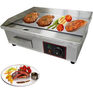22" Extra Large Electric Griddle, Commercial Electric Countertop Griddle Grill,Stainless Steel Flat Top Grills for Kitchen Restaurant Indoor with Adjustable Temperature Control - 1600W, 110V