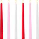 Baquler 6 Pcs 11'' Valentines Day Flameless Taper Candle LED Pink Red White Battery Operated Candlestick Plastic Flickering Gift for Romantic Night Anniversary Proposal Wedding Table Centerpiece Decor