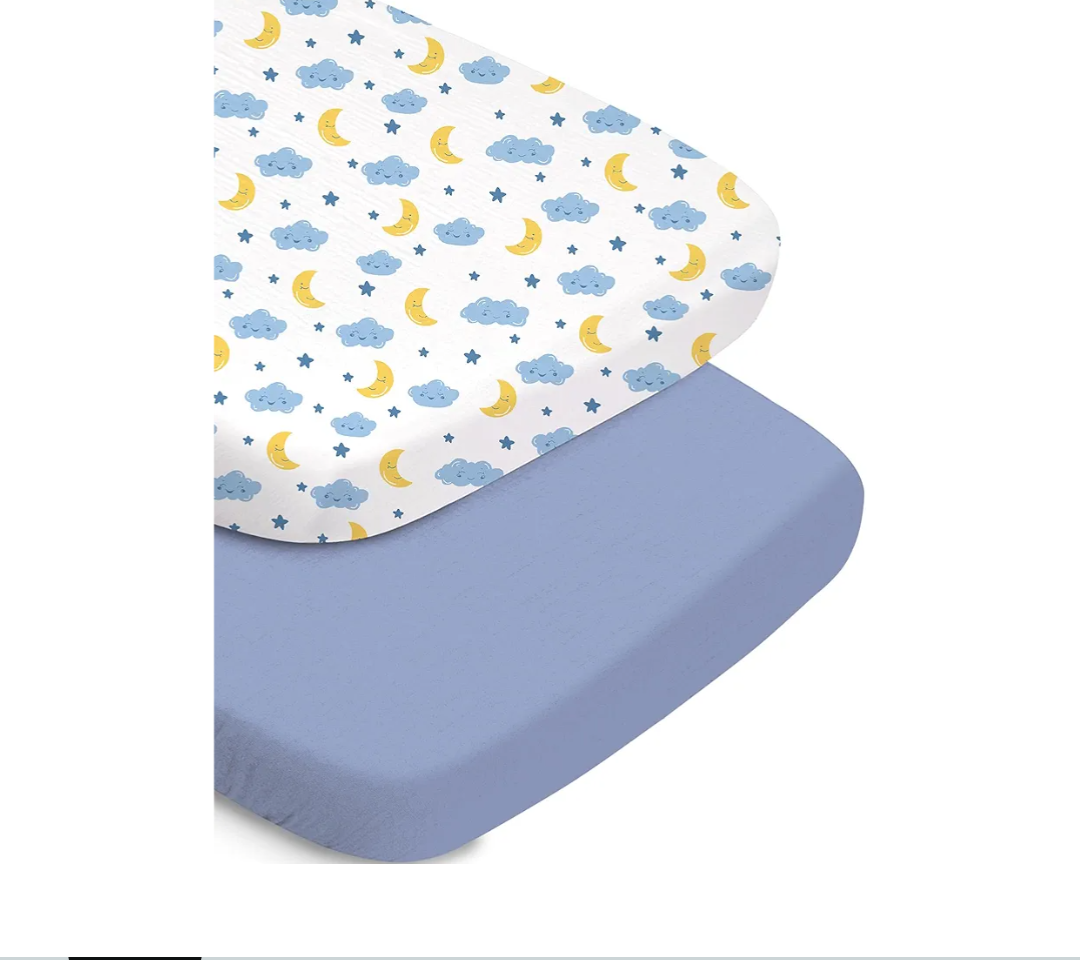 Baby Bassinet Sheets, Soft and Durable, Fits All Bassinet Mattresses Including Halo & Baby Delight, Cloud+Blue, Washable and Easy to Care for