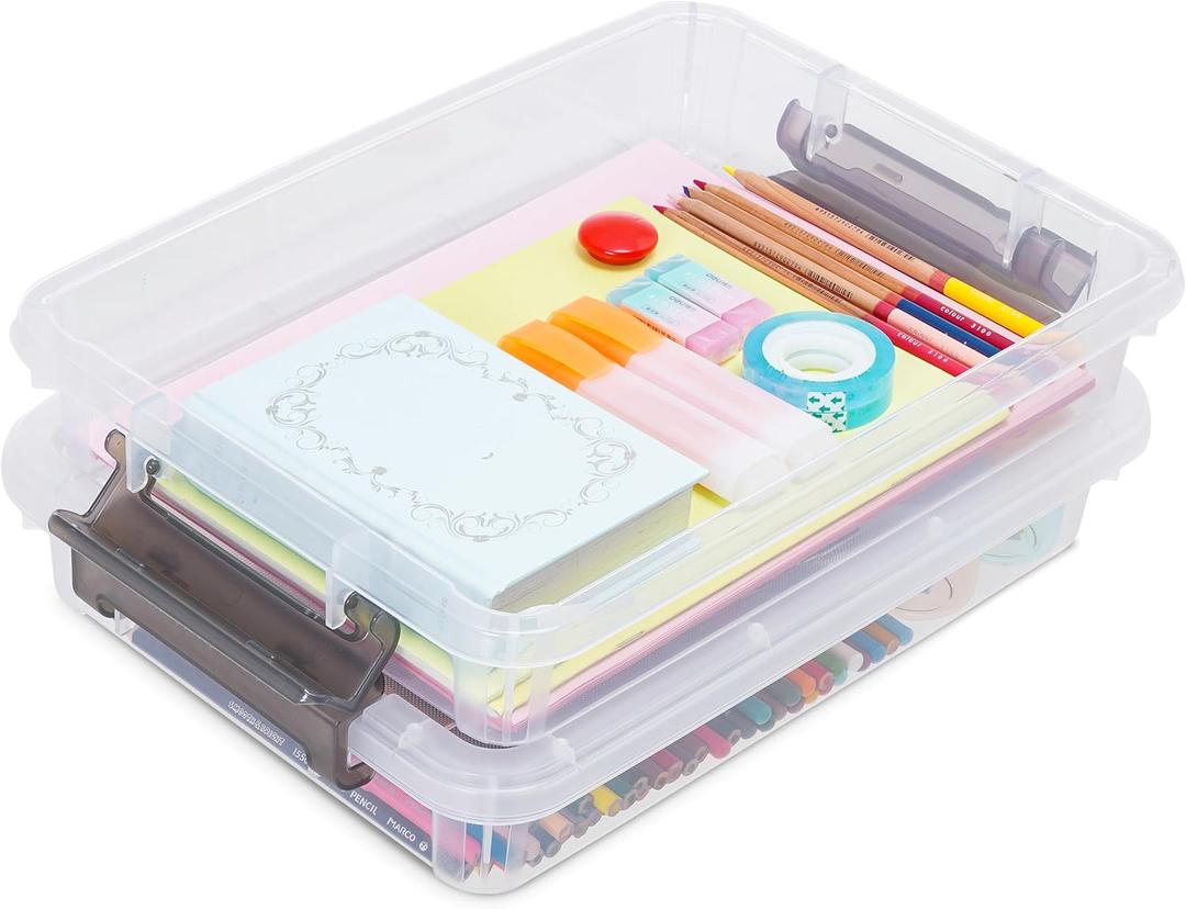 ITYLIFE CITYLIFE 2 PCS Plastic Storage Bins with Removable Tray Portable Craft Storage Box with Snap Clip Stackable Plastic Compartment Organizer Box for Jewelry, Widgets, Bead Organizer, Art Supply (5QT)