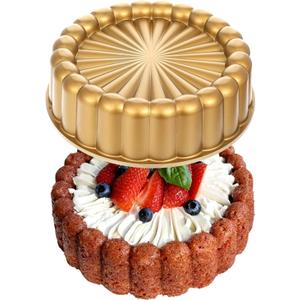 9.5 Inch Charlotte Cake Pan, Reusable Mold Fluted Cake Pan, Nonstick Aluminium Cakes Mold with Flower Shape for Cheese, Chocolate Cakes, Strawberry Shortcake, Brownie Tart Pie