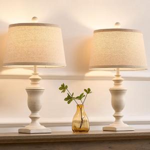 23" Farmhouse Table Lamps Set of 2, 3 Way Dimmable Lamps with 2 LED Bulbs and Rocker Switch, Vintage Nightstand Lamp for Bedroom Living Room Office End Table Entryway, White