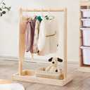 Baby Clothing Rack for Toddler, Pets Clothes Rack with Storage Box & Hanging Rod for Dogs Cats, Wooden Baby Shower Clothes Closet Rack for Nursery Room (Natural wood)