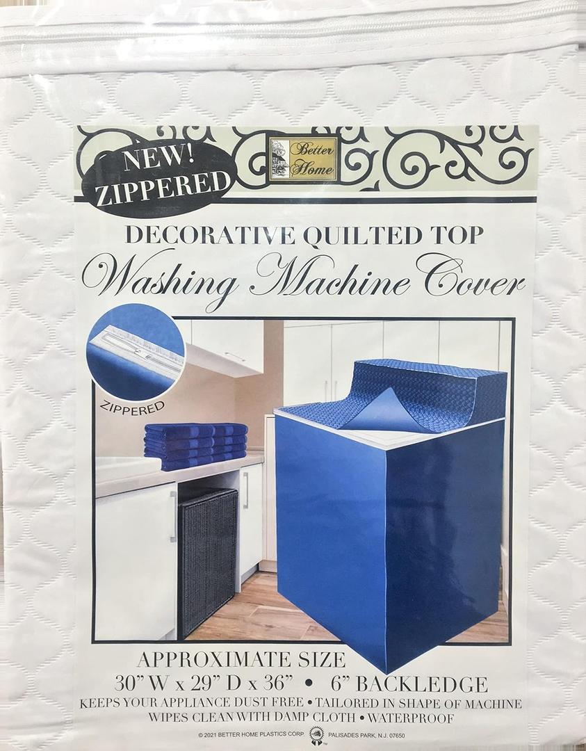 Better Home Zippered Vinyl Washing Machine or Dryer Cover Waterproof Dust Free Appliance Protection (White)