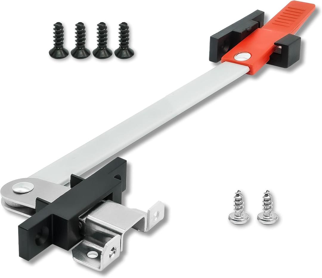 Aucuda RV Emergency Window Latch Locks, Aluminum Camper EXIT Screen Security Bars, Window Egress Support Holder with Red Handle for Travel Trailer Door in Spring, Easy Install&Extra Durable