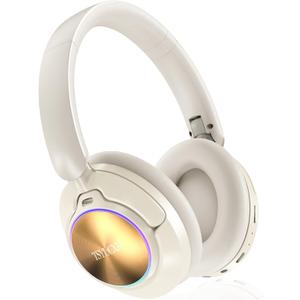 Noise Cancelling Over Ear Wireless Bluetooth Headphones with Microphone, 65h Playtime, Clear Calls, Comfort Fit for Travel (Beige)