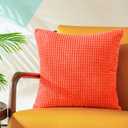CaliTime Throw Pillow Covers Pack of 2 Comfy Corduroy Corn Striped Waffle Decorative Cushion Cases for Couch Sofa Bed Farmhouse 20 X 20 Inches Living Coral
