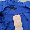 MASCOMODA Womens Tops Dressy Casual Fall Puff Long Sleeve Eyelet Button Shirts V Neck Lace Embroidered Hollow Out Work Blouse(Blue,Medium)