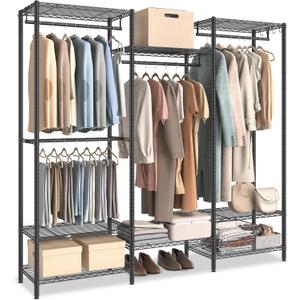 SONGMICS Portable Wardrobe Closet Heavy Duty Clothes Rack, Freestanding Closet Organizer,15.8 x 68.9 x 70.9 inches,Metal Garment Rack with Adjustable Wire Shelves, Dividable, Ink Black ULGR431B01