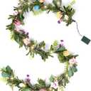 LOAVER 6 FT Lighted Easter Garland,Artificial Garland with 8 Colored Eggs and Flower Faux Branches for Easter Party Holiday Home Indoor Fireplace Decoration