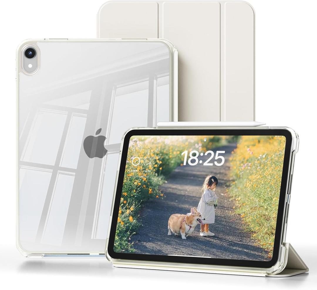 Case for iPad Air 11 inch M3/M2(2025/2024), iPad Air 5th/4th Generation (2022/2020) 10.9 inch with 2-in-1 Sliding Detachable Clear Cover, Protective Soft TPU Frame, Auto Wake/Sleep(Cream White)