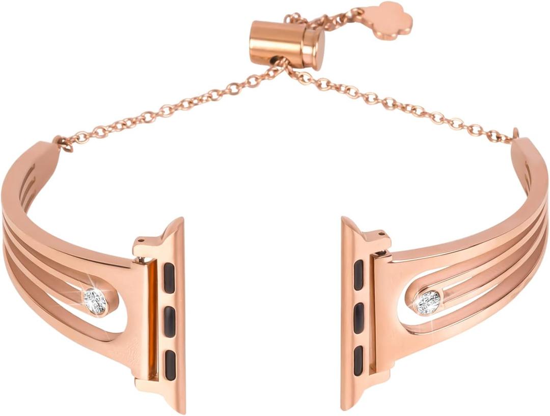 Stainless Steel Bands Compatible with Apple Watch 42mm/41mm/40mm/38mm 46mm/45mm/44mm iwatch Bands Series 10/9/8/7/6/SE/5/4/3/2/1, Women Dressy Bangle Wristband, Silver Black Rose Gold