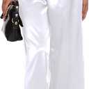 C.O.Z.Y Satin Pants for Women High Waist Wide Leg Dress Casual Silk Disco Pants with Pockets (X-Large, White)