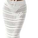 Fisoew Womens Summer Crochet Swim Cover Up 2 Piece Sleeveless Front Tie Crop Tops Beach Maxi Skirt Boho Coverup Set, M, White