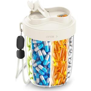 Pill Dispenser with 7 Large Compartments - Portable Pill Organizer for Travel, Anti-Mix Design & Wide Opening Design, Easy Access to Vitamin dispenser, Includes 20 Blank Stickers (White)