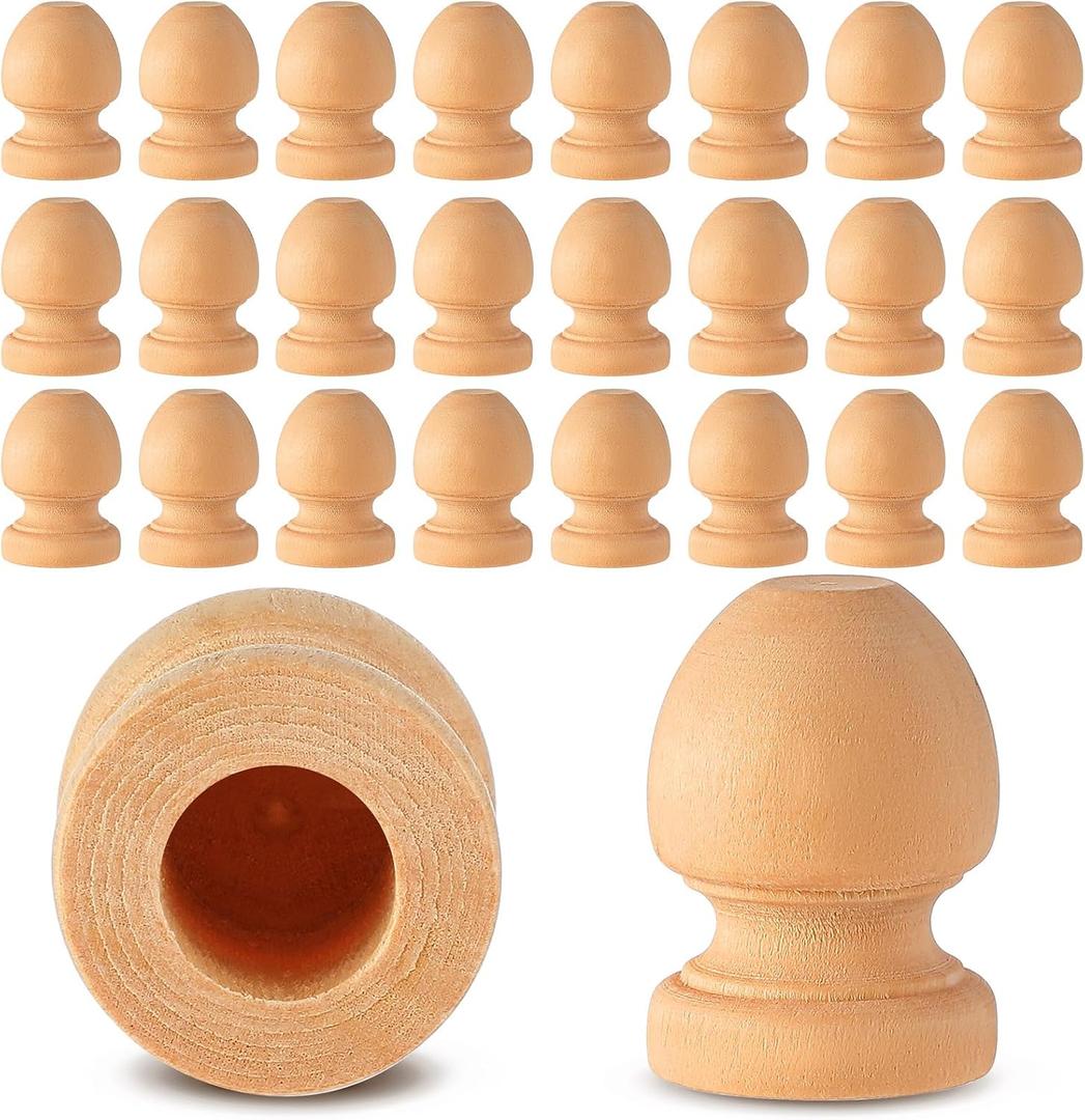 Pinkunn 50 Pcs Wood Finials Dowel Rods Caps 1-1/16 Inch Tall with 3/8 Inch Hole Unfinished Wood Drawer Knobs Pulls Handles Small Acorn Wooden Rods Caps for Crafts, DIY, Cabinet, Furniture